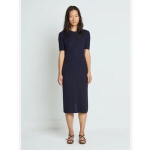 La Garconne Moderne navy blue ribbed minimalist midi dress